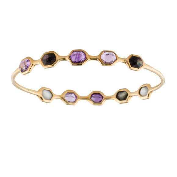 IPPOLITA 18K YG 750 MOTHER OF PEARL- QUARTZ DOUBLET & AMETHYST BANGLE BRACELET - Picture 3 of 7